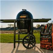 Barbecue Kamado Goldens en Fonte & chariot tablettes bois composite