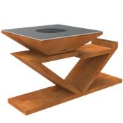 Brasero Double Z en acier corten avec plancha carrée 90x90cm