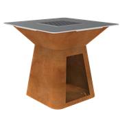 Brasero Ø100cm acier corten avec plancha carrée