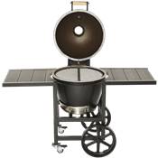 Barbecue Kamado Goldens en Fonte & chariot tablettes bois composite