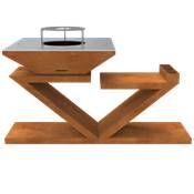 Brasero Double Z en acier corten avec plancha carrée 90x90cm