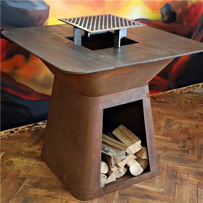 Brasero Ø100cm acier corten avec plancha carrée