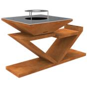 Brasero Double Z en acier corten avec plancha carrée 90x90cm