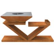 Brasero Double Z en acier corten avec plancha carre 90x90cm
