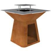 Brasero Ø100cm acier corten avec plancha carrée