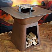 Brasero Ø100cm acier corten avec plancha carrée
